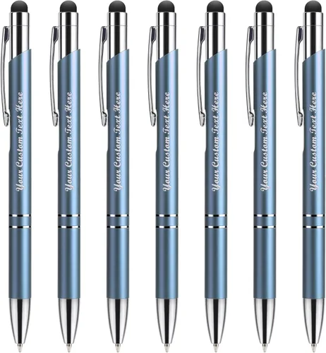 Vista 10 de Bolígrafos personalizados con lápiz capacitivo, bolígrafos metálicos personalizados con nombre impreso con tinta negra, grabado con logotipo