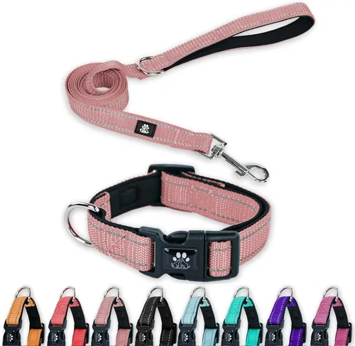 Vista 11 de FURRYFECTION Juego de collar y correa reflectante para perro con hebilla de liberación rápida, neopreno acolchado de nylon ajustable para perros