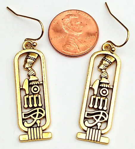 Vista 3 de Aretes egipcios de cartucho, jeroglíficos de ojo de Horus de Nefertiti, regalo de joyería para mujer