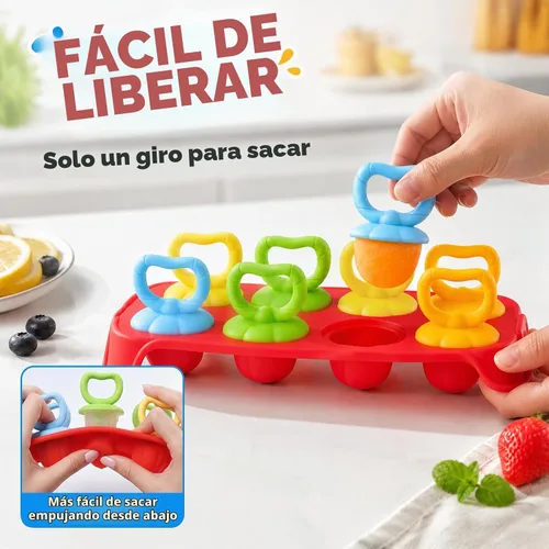 Vista 4 de Miaowoof Moldes de paletas para bebés con palillos, 8 cavidades de silicona para hacer paletas de hielo para bebés leche materna para alivio