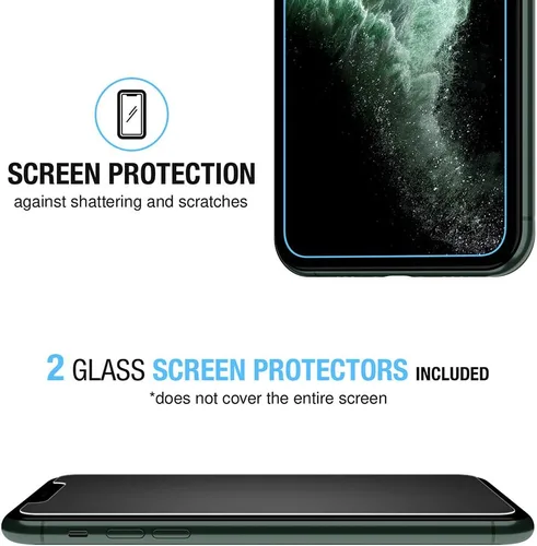 Vista 3 de Funda para iPhone 11 Pro Max con 2 protectores de pantalla de vidrio [protección completa] - Transparente