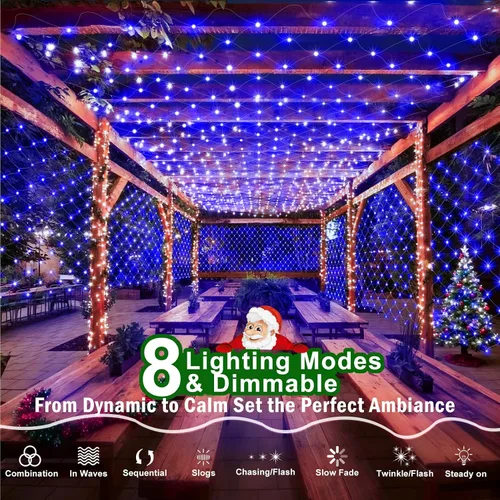Vista 6 de KNONEW Red de luces de Navidad de 420 luces LED de 13 pies x 6.6 pies, luces de malla para exteriores, conectables, impermeables, 8 modos