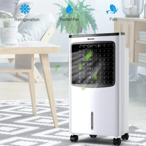 Vista 6 de COSTWAY Enfriador evaporativo, ventilador de refrigeración portátil con control remoto, 3 modos, función de temporizador de 3 velocidades y 7.5