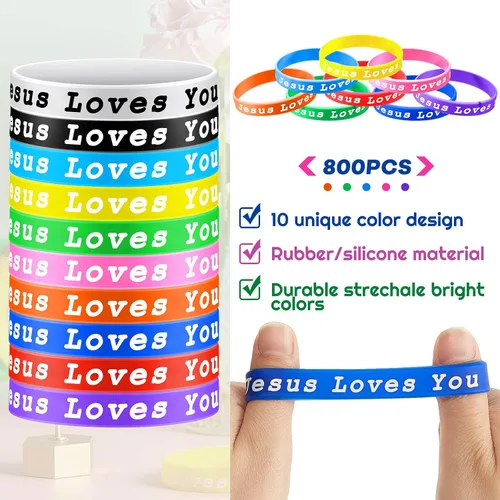 Vista 4 de Skylety Jesus Loves You - Pulseras de silicona para Pascua, coloridas pulseras de goma cristiana para niños, regalos de fiesta