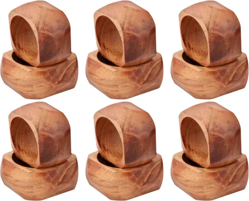 Vista 16 de Juego de 12 Servilleteros de Madera de Tres Anillos - Portaservilletas de Madera de Acacia Entrelazados para Decoración de Mesa de Comedor - Anillos