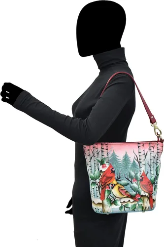 Vista 4 de Anuschka Hobo alto de cuero genuino pintado a mano para mujer