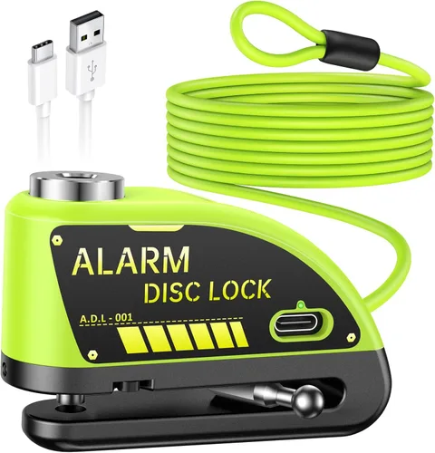 Vista 9 de Candado recargable Onvian para motocicleta con alarma de 120 dB y cable de recordatorio de acero de 1.8 m, para motocicletas, bicicletas, ebikes