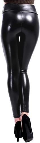 Vista 4 de Romastory Leggings de piel sintética para mujer mallas elásticas de cintura alta para mujer