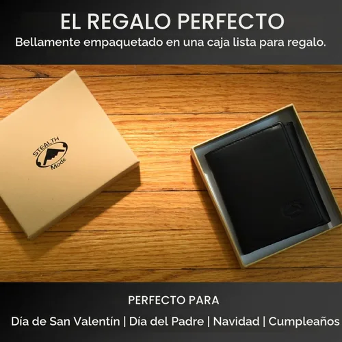 Vista 5 de Stealth Mode cartera de cuero RFID plegable para hombres con soporte para identificación abatible, Negro, Talla única