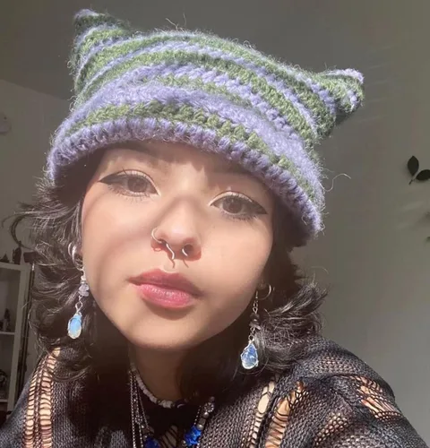Vista 3 de Y2K - Gorro gótico de punto con orejas de gato para mujer gorro de invierno kawaii hecho a mano para mujer