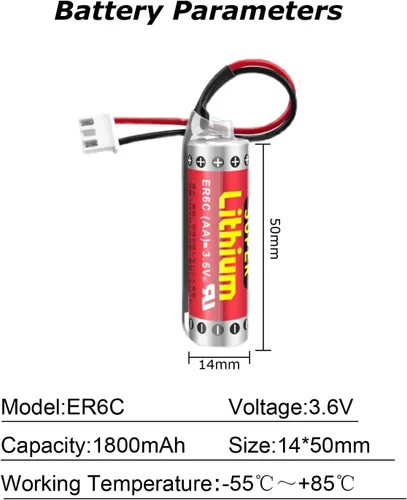 Vista 2 de NOUCHU - Batería de litio AA no recargable ER6C 3.6V 1800mAh con enchufe para FX F2-40BL