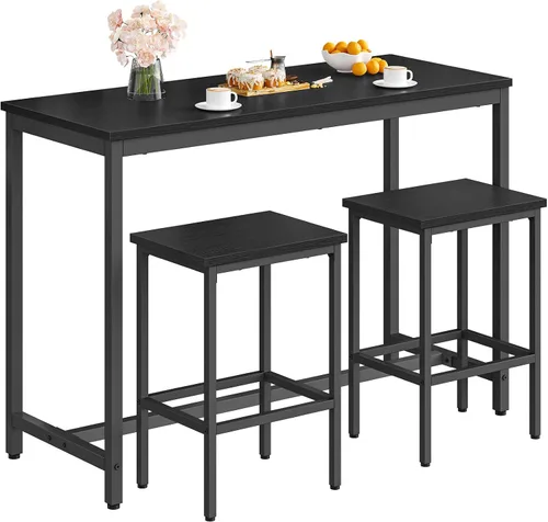 Vista 9 de HOOBRO Juego de mesa y sillas de bar, mesa rectangular de 47.2 pulgadas con 2 taburetes para espacio pequeño, juego de taburetes de desayuno de 3