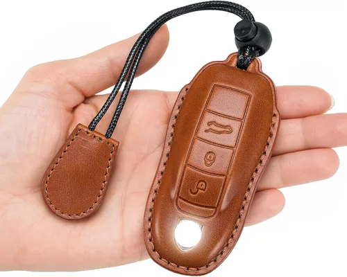 Vista 7 de para Funda de Llavero de Cuero Genuino con Keychain, Protector de Estuche de Llaves de Cuero Compatible con Panamera, 911, Cayenne, Macan