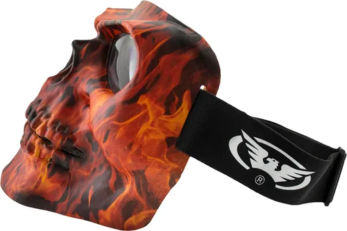 Vista 4 de Global Vision Máscara de calavera para motocicleta, cobertura de cara completa, gafas de equitación con llama mate con lentes ahumados