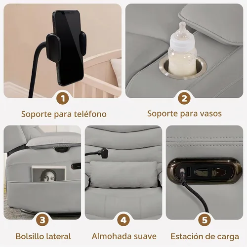 Vista 7 de Olela Power Glider - Silla reclinable para guardería, mecedora giratoria Gris