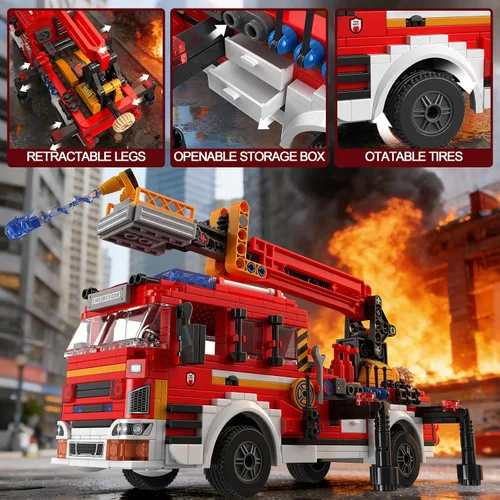 Vista 3 de Juego de construcción de camiones de bomberos con escalera