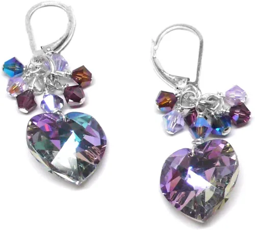Vista 3 de 14x14mm Crystal Heart Light Purple Cluster Drop Earrings Gold-Filled or Sterling Silver