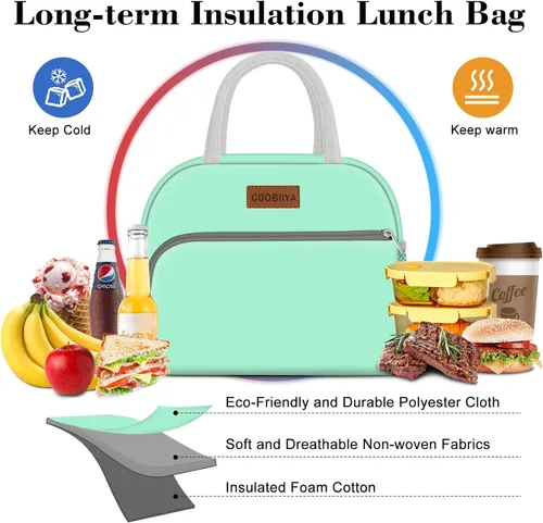 Vista 8 de Lonchera aislada para mujeres/hombres, pequeña a prueba de fugas, bonita lonchera para el trabajo, oficina, picnic, playa o viajes, para adultos