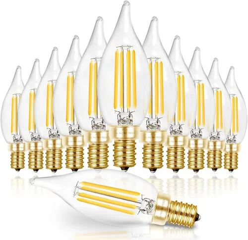 Vista 22 de Hizashi Bombilla de candelabro E12 de 40 W, bombillas LED de candelabro regulables CRI 90+, 4 W, 450 lm, 5000 K, luz blanca diurna, punta de llama