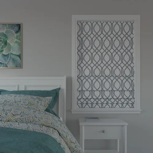 Vista 2 de Sun Zero Dyer Modern Trellis Total Blackout - Persiana romana sin cordón, 31 x 64 pulgadas, color blanco