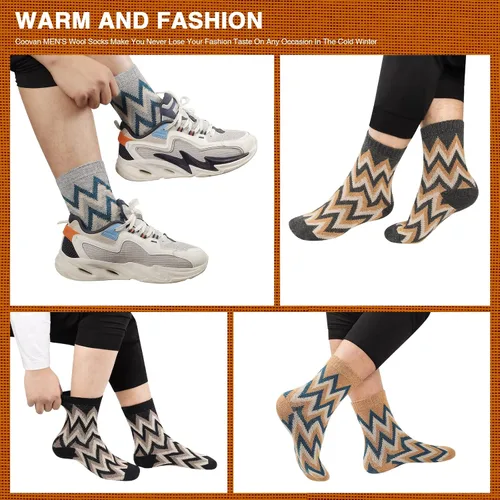 Vista 3 de COOVAN Calcetines de lana para hombre, 5 pares de calcetines cálidos y gruesos de lana de invierno para hombre, senderismo, acogedores calcetines