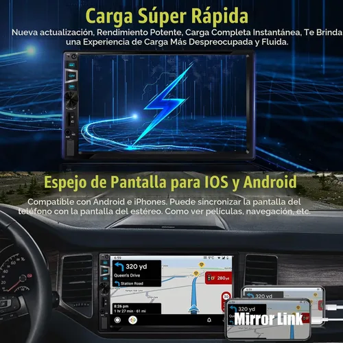 Vista 5 de Estéreo de auto doble DIN con CarPlay inalámbrico y Android Auto, radio de coche HD de 7 pulgadas con Bluetooth, entrada USB/SD/AUX, FM, SWC