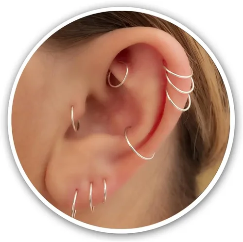 Vista 15 de Aretes de aro de oro de plata – Aretes de aro para mujer, dos piezas de aros de plata fina rellenos de oro, aro de hélice, anillo de tragus, aro