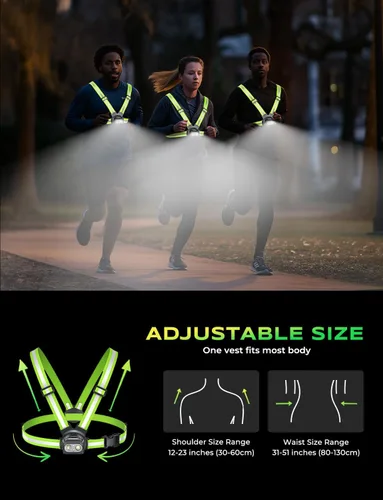 Vista 7 de Viccux 500LM Luces de correr de alta visibilidad para corredores, haz ajustable de 45° y chaleco reflectante de 360°, luz de chaleco para correr
