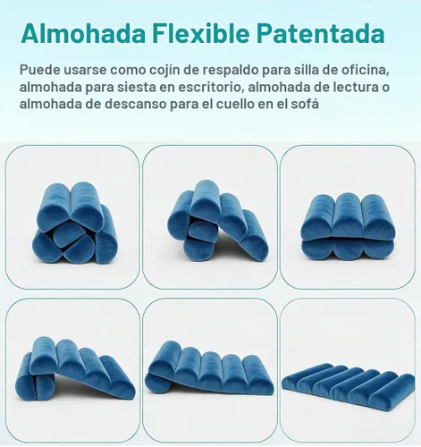 Vista 3 de Almohada de apoyo lumbar para silla de oficina con respaldo alto Terciopelo azul corto