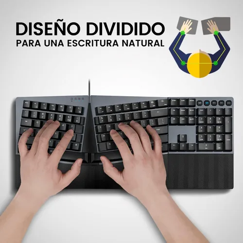 Vista 2 de Perixx PERIBOARD-535BL ES Teclado dividido mecánico ergonómico con Cable - nterruptores Clicky Azules de Bajo perfil - Teclas programables