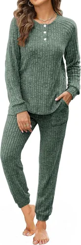 Vista 90 de Wiholl - Conjuntos de dos piezas para mujer: ropa cómoda con sudadera abotonada y pantalones deportivos con bolsillos