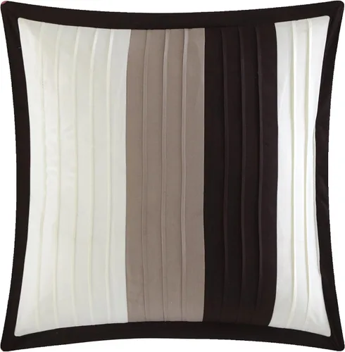 Vista 2 de Chic Home Ayelet - Juego de edredón beige para cama en una bolsa, tamaño Queen (10 piezas), ropa de cama de microfibra de alta calidad a rayas