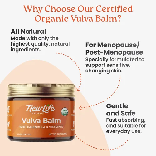 Vista 4 de NewLife Naturals Bálsamo de vulva orgánico certificado con caléndula y vitamina E para apoyar la humedad, picazón, irritación y sequedad Cuidado