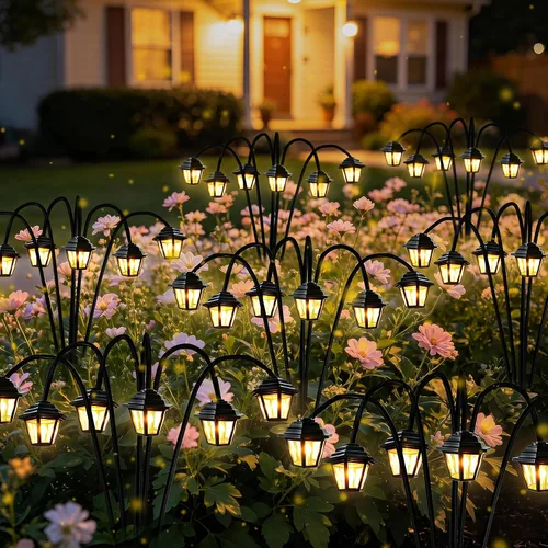 Vista 17 de OZS 4 Pack Total 32 Luces LED Solar de Jardín de Hadas al Aire Libre - Luces Solares de Luciérnagas al Aire Libre, Se Balancean con el Viento Blanco