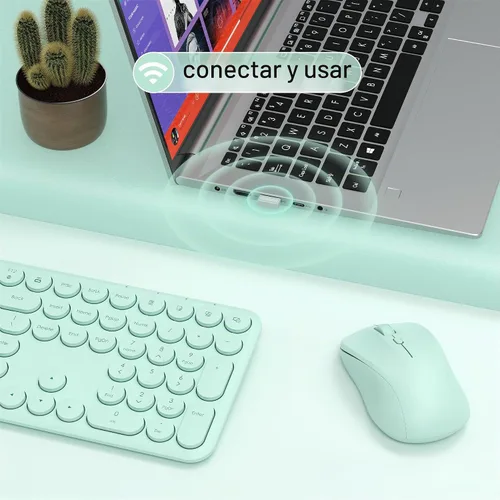 Vista 3 de Combo de teclado y mouse inalámbricos, 110 teclas silenciosas redondas, mouse óptico ajustable, 1 receptor USB, interruptor de alimentación