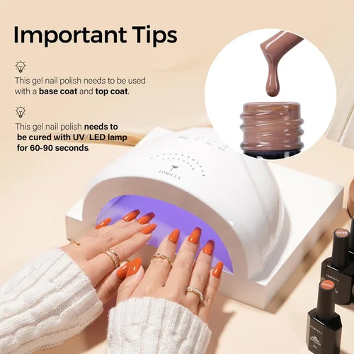 Vista 5 de TOMICCA Esmalte de uñas de gel marrón café, 0.5 onzas líquidas, esmalte de uñas de secado con LED UV para arte de uñas, manicura en casa, otoño e