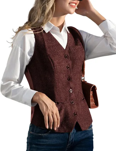 Vista 13 de KANCY KOLE Chaleco vintage para mujer, totalmente forrado, formal, de negocios, con botones, chaleco steampunk
