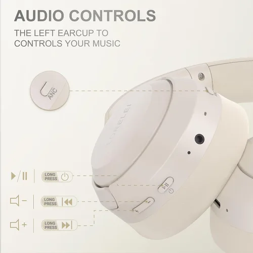 Vista 4 de LORELEI QC60 - Auriculares híbridos con cancelación activa de ruido, auriculares Bluetooth inalámbricos sobre la oreja con micrófono, 60H
