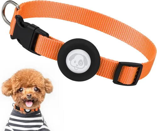 Vista 8 de Compatible con collar de perro Airtag, collar de perro ajustable con hebilla de cierre rápido duradera, collar de perro de nailon de imitación
