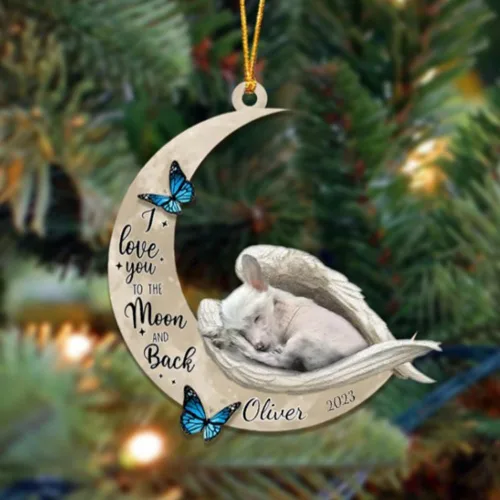 Vista 52 de Adorno colgante personalizado de ángel durmiendo en la luna, perro sabueso afgano, nombre personalizado, acrílico impreso en 2D plano – cumpleaños