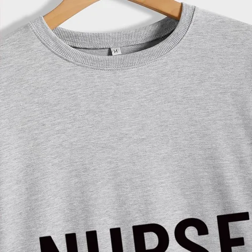 Vista 3 de Sudadera de enfermería en trairing para mujer, sudadera de cuello redondo para enfermera, de manga larga, para otoño
