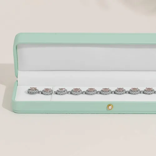 Vista 8 de Oirlv Hermosa caja de collar verde menta interior de terciopelo blanco cadena larga pulsera collar caja de almacenamiento