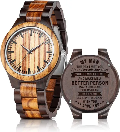 Vista 9 de Relojes de madera grabados personalizados – Relojes de madera de cumpleaños o aniversario personalizados para hombres, marido, novio, papá, hijo