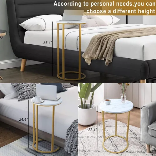 Vista 4 de Serteaw Mesa auxiliar en forma de C, mesa auxiliar resistente para sofá, mesita de noche, espacio pequeño, bandeja para TV, soporte para tocadiscos
