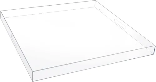 Vista 11 de Bandeja de servir de acrílico transparente de 18 x 16 pulgadas con asas, bandeja otomana extra grande, bandeja decorativa a prueba de derrames, mesa