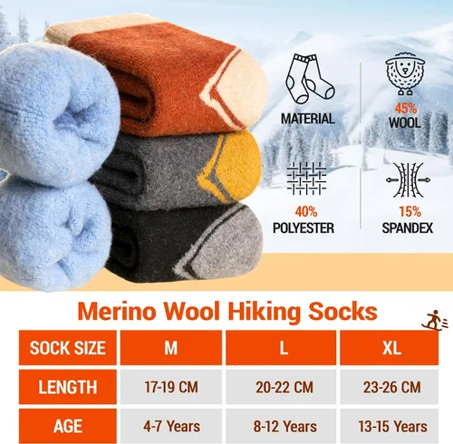 Vista 3 de SeeyAN Calcetines térmicos para niños y niñas, calcetines térmicos de lana merina, calcetines térmicos para niños y niñas, senderismo, esquí