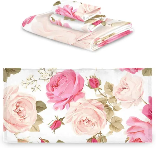 Vista 2 de susiyo Juego de toallas de baño de 3 piezas, suaves y altamente absorbentes, hermosas toallas de baño florales rosas rosas toallas de baño, toallas