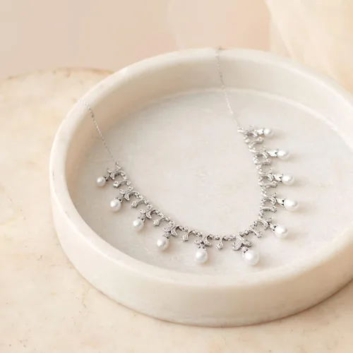 Vista 6 de Ross-Simons 6-9mm Cultured Pearl and .20 ct. t.w. Diamond Necklace in Sterling Silver