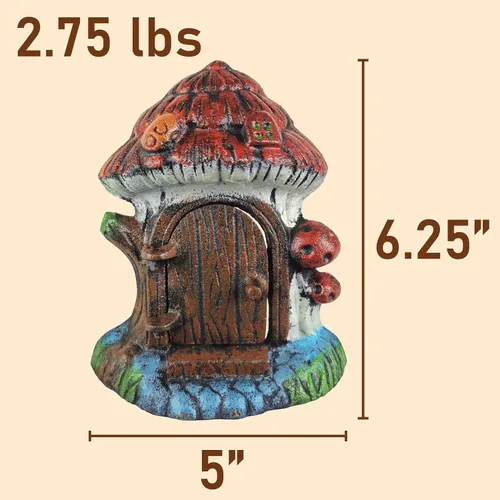 Vista 6 de Lulu Decor, Tapón decorativo para puerta de hada, 100% hierro fundido, 4 libras, 5 onzas (diseño de setas)