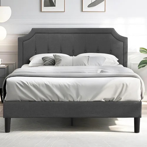 Vista 15 de VECELO - Base de cama tapizada con plataforma individual con cabecera ajustable de panel cosido con botones, fuerte soporte de listones de madera
